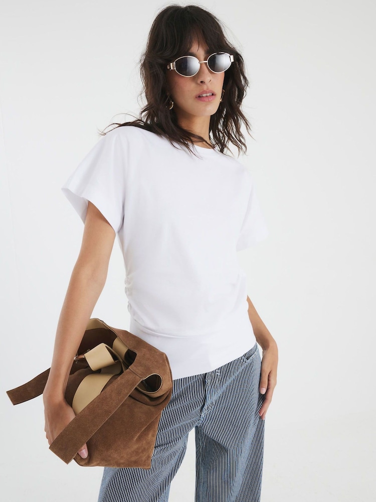 River Island White Ruched Side Kimono Sleeve T-Shirt - Image 2 of 4
