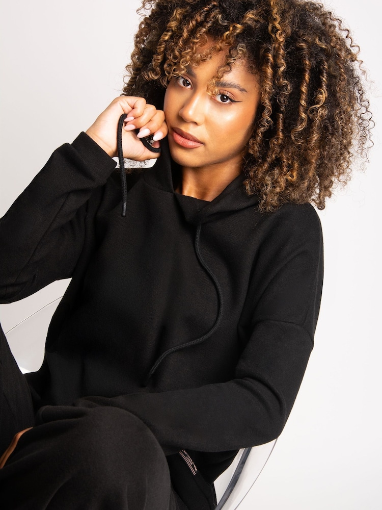 Pineapple Black Womens Super Cosy Dip Hem Hoodie - Image 6 of 6