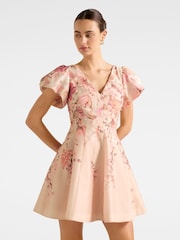 Forever New Pink Camden Puff Sleeves Mini Dress Contains Linen - Image 1 of 5