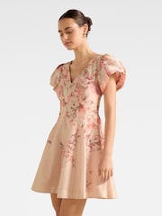 Forever New Pink Camden Puff Sleeves Mini Dress Contains Linen - Image 4 of 5