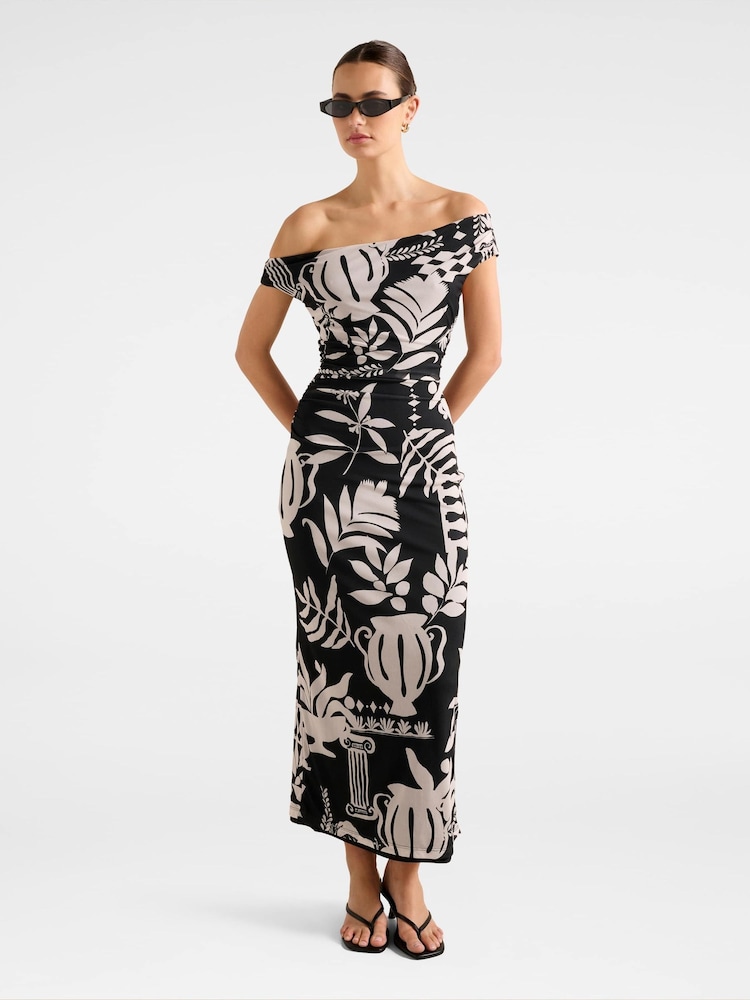 Forever New Black Gisella Tipped Mesh Midi Dress - Image 1 of 4