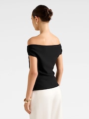 Forever New Black Somer Crepe Bardot Neck Top - Image 2 of 5