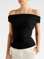 Forever New Black Somer Crepe Bardot Neck Top - Image 3 of 5