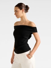 Forever New Black Somer Crepe Bardot Neck Top - Image 4 of 5