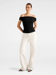 Forever New Black Somer Crepe Bardot Neck Top - Image 5 of 5