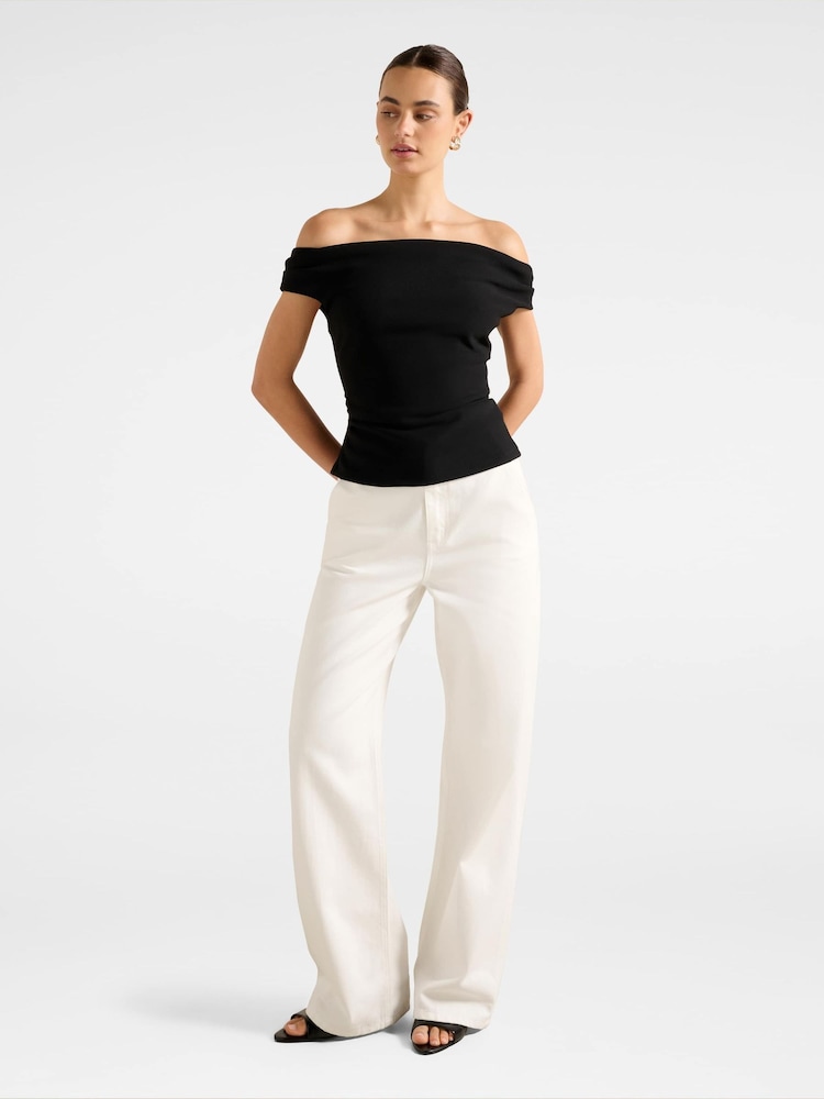 Forever New Black Somer Crepe Bardot Neck Top - Image 5 of 5