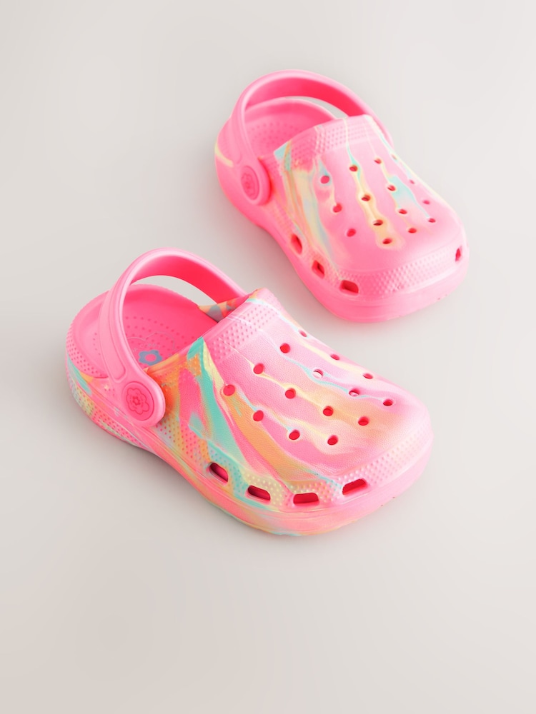 Bright Pink Marble Wide Fit (G) Comfort Clogs - Image 2 of 5