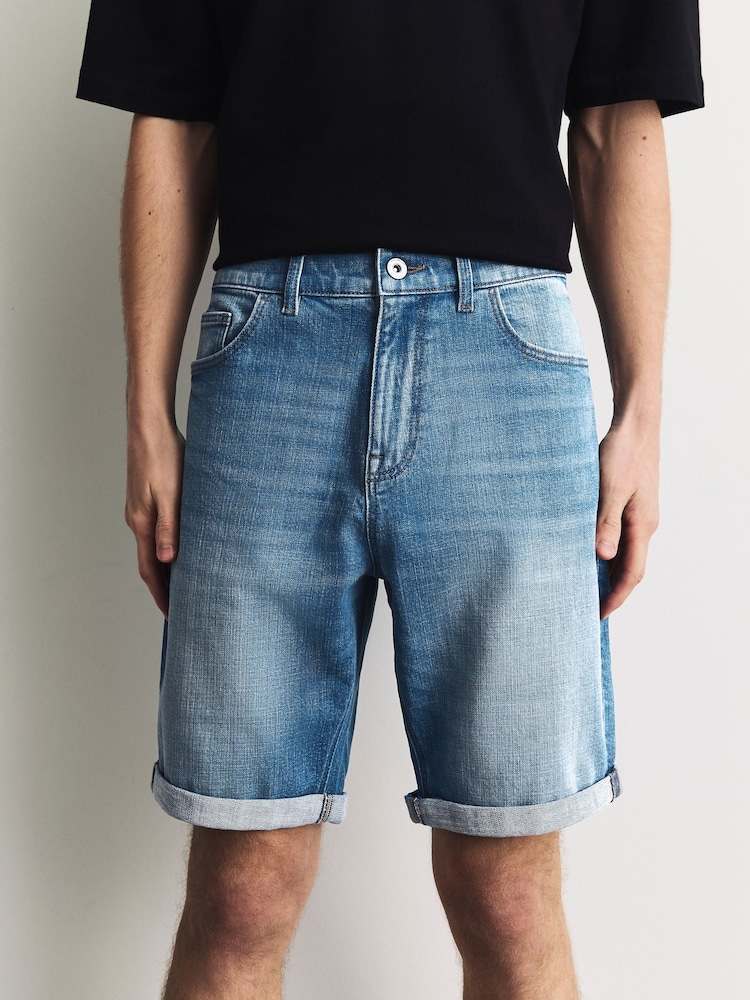 Bright Blue Straight Fit Stretch Denim Shorts - Image 1 of 9