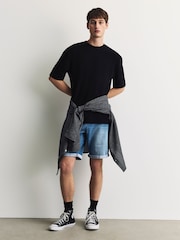 Bright Blue Straight Fit Stretch Denim Shorts - Image 2 of 9