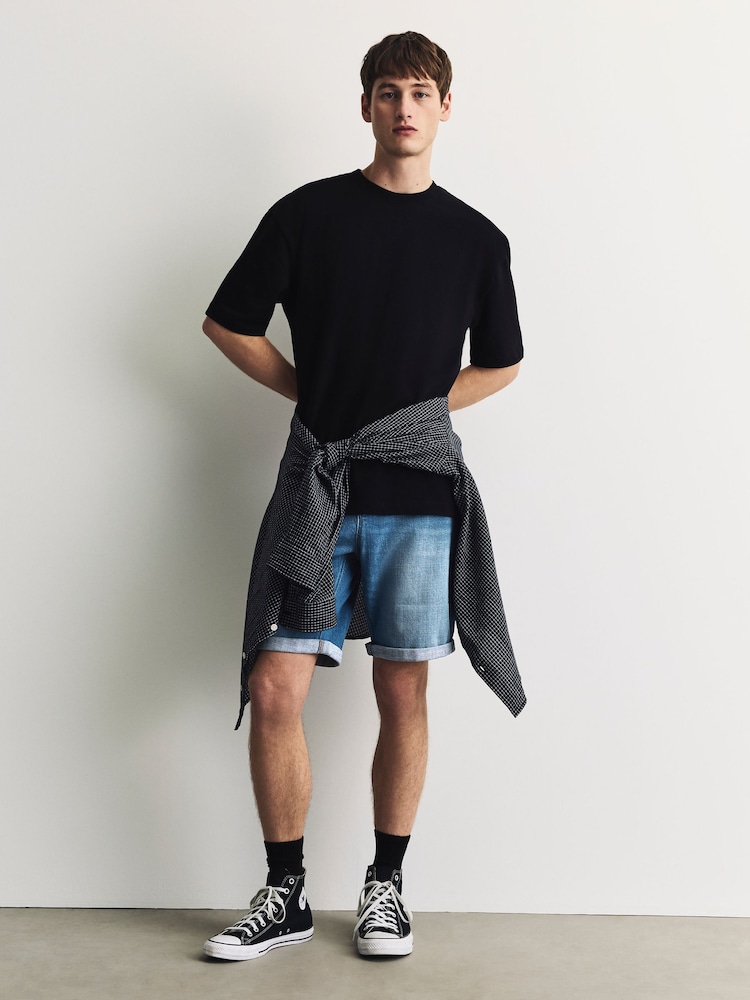 Bright Blue Straight Fit Stretch Denim Shorts - Image 2 of 9