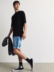 Bright Blue Straight Fit Stretch Denim Shorts - Image 3 of 9