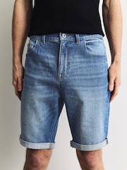 Bright Blue Slim Fit Stretch Denim Shorts - Image 1 of 11