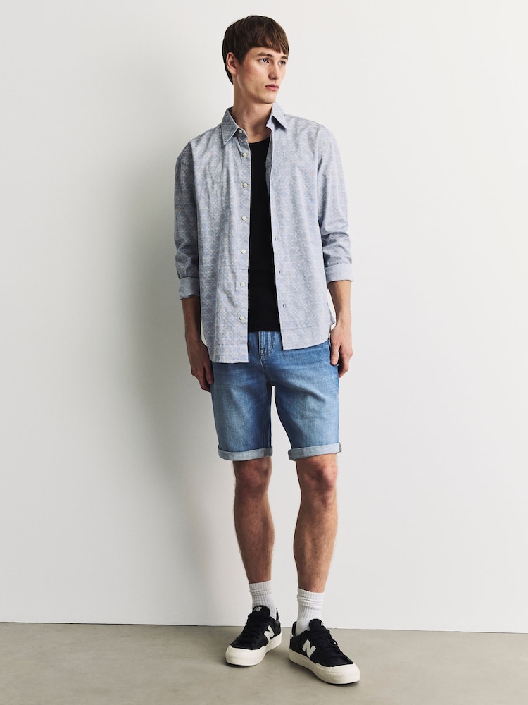 Bright Blue Slim Fit Stretch Denim Shorts - Image 2 of 11