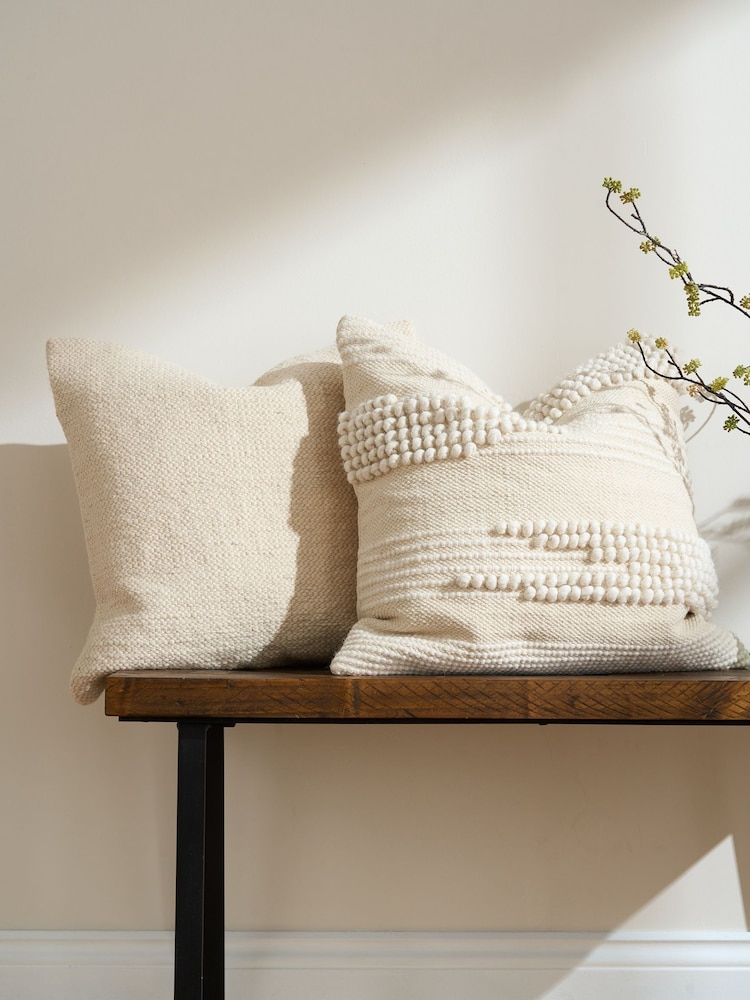 Truly Ecru Knotted And Textured Square Cushion Cover - Image 1 of 2 Truly Ecru Knotted And Textured Square Cushion Cover - Image 1 of 2