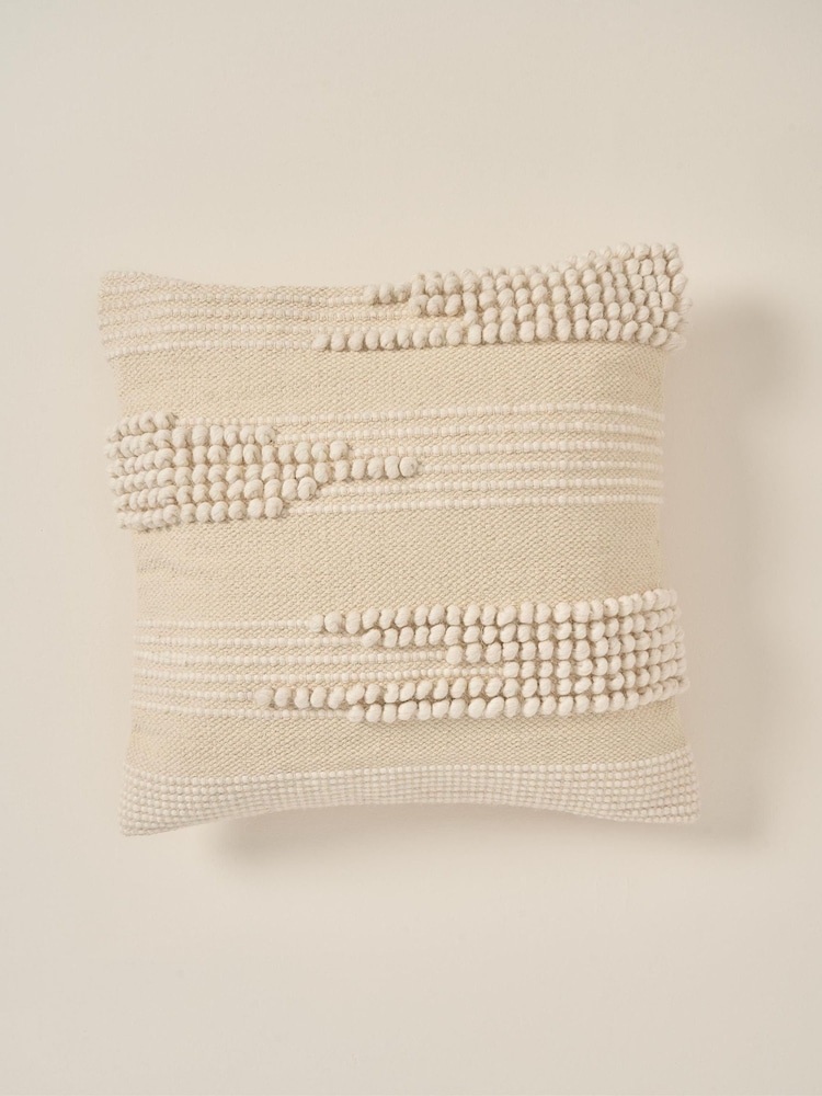 Truly Ecru Knotted And Textured Square Cushion Cover - Image 2 of 2 Truly Ecru Knotted And Textured Square Cushion Cover - Image 2 of 2