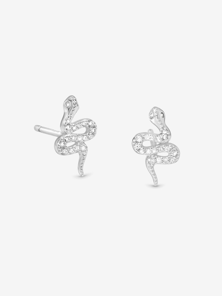 Simply Silver Cubic Zirconia Pave Snake Stud Earrings - Imagen 1 de 1