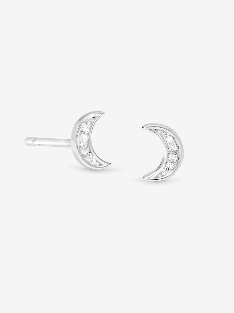 Simply Silver Mini Pave Crescent Stud Earrings - Imagen 1 de 1