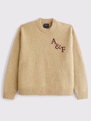 Abercrombie & Fitch Brown Icon Fuzzy Crew Neck Jumper - Image 1 of 2