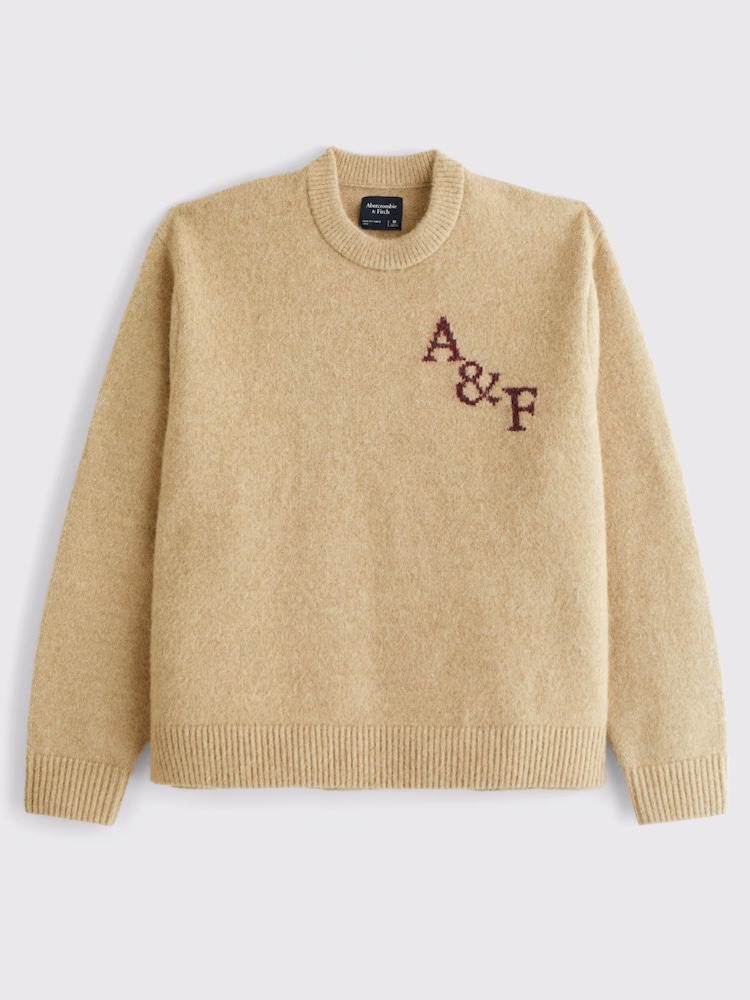 Abercrombie & Fitch Brown Icon Fuzzy Crew Neck Jumper - Image 1 of 2
