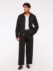 Abercrombie & Fitch Black Cropped Vegan Suede Long Sleeve Zip Jacket - Image 4 of 8