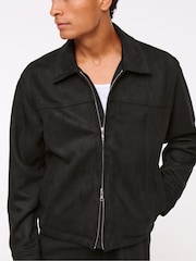 Abercrombie & Fitch Black Cropped Vegan Suede Long Sleeve Zip Jacket - Image 5 of 8