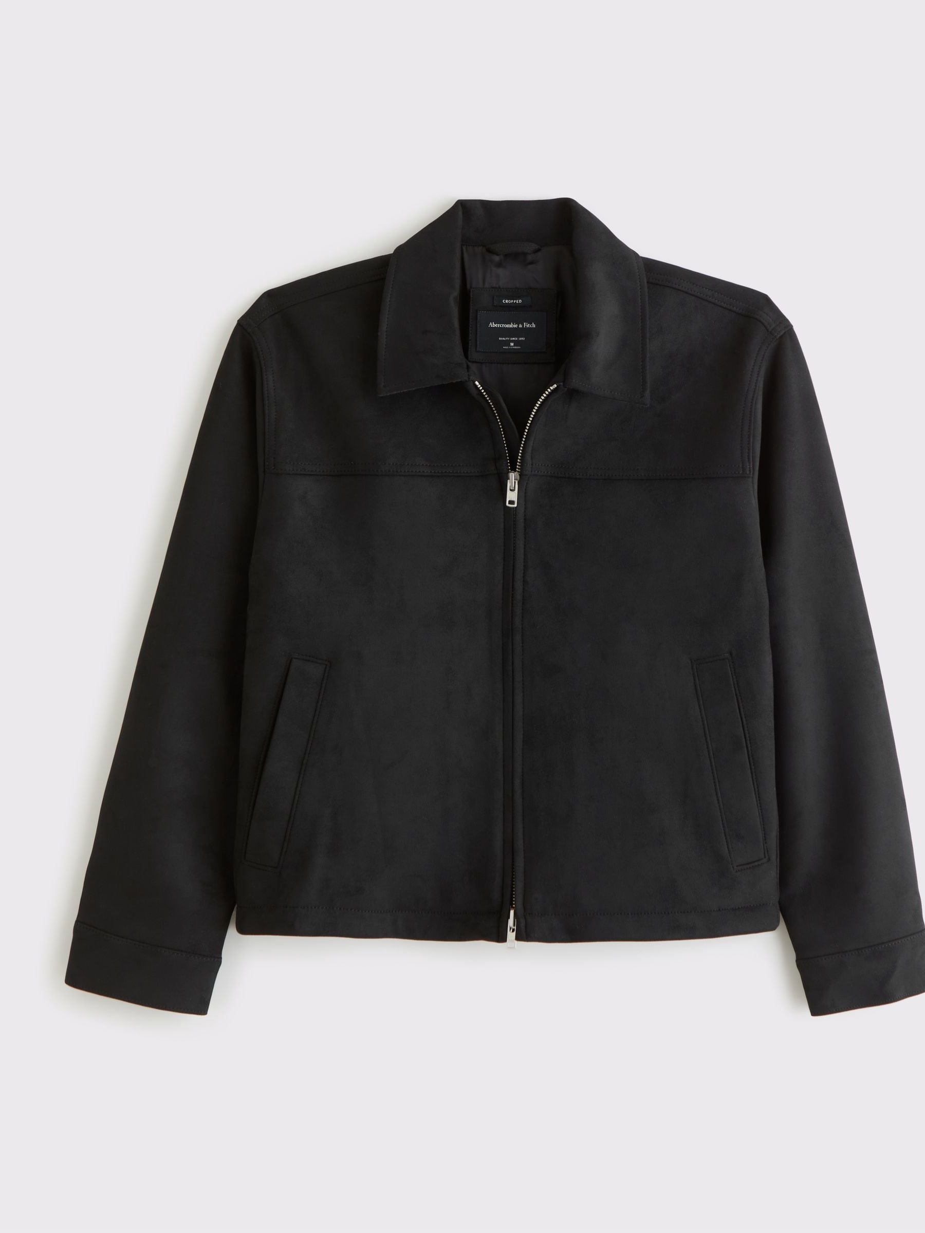 Buy Abercrombie & Fitch Black Suede Cropped Long Sleeve Zip Jacket