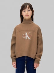 Calvin Klein Brown Logo Rollneck Jumper - Image 1 of 6