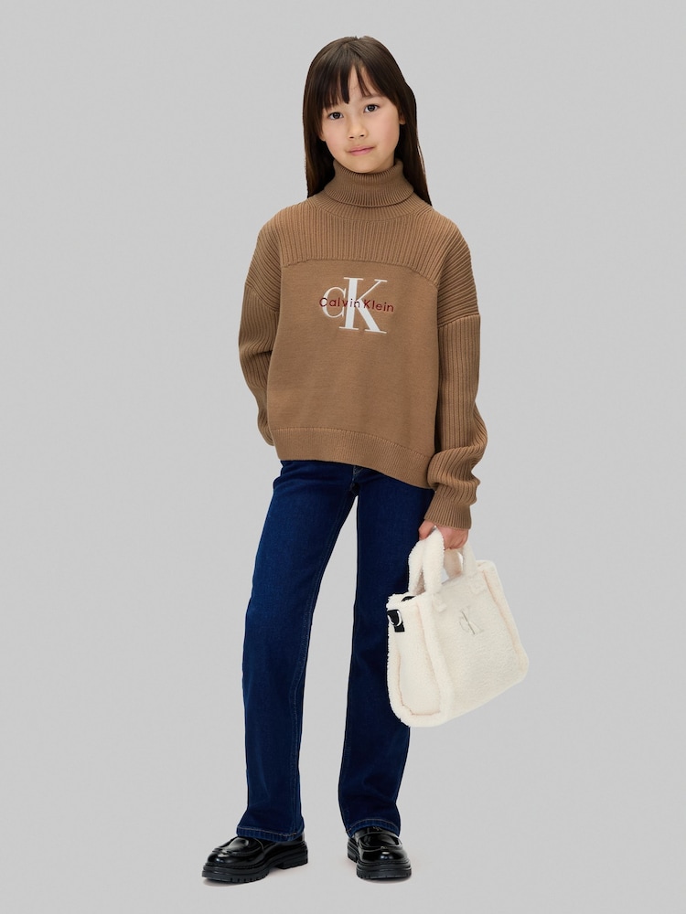 Calvin Klein Brown Logo Rollneck Jumper - Image 2 of 6