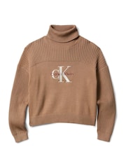 Calvin Klein Brown Logo Rollneck Jumper - Image 6 of 6