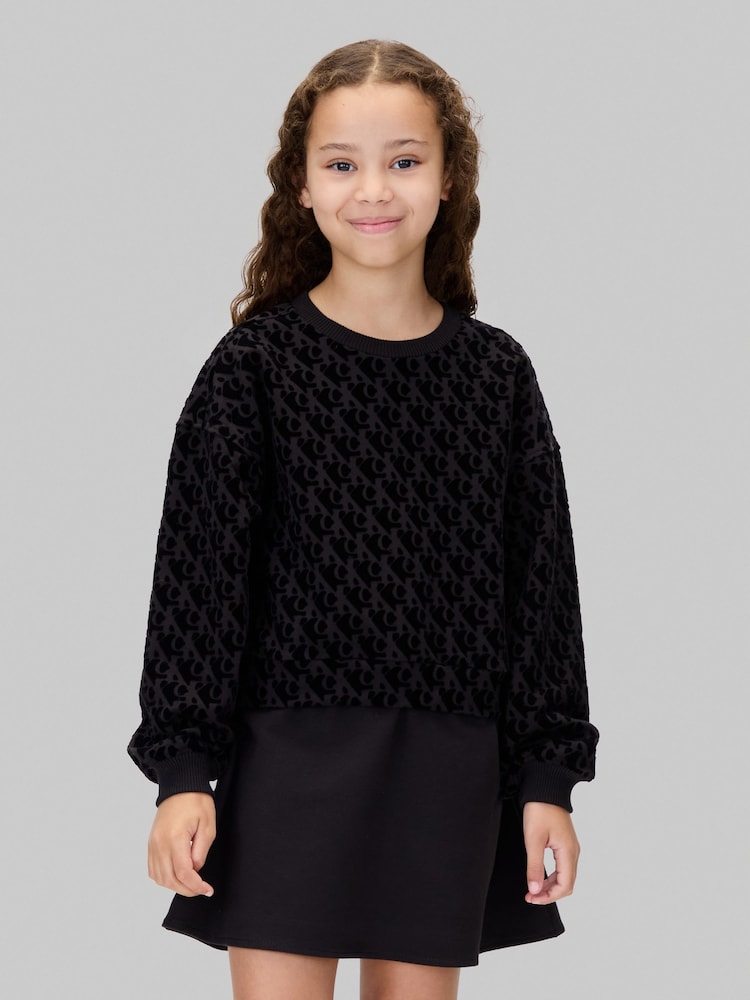 Calvin Klein Black Fleece Logo Blouson Dress - Image 1 of 5 Calvin Klein Black Fleece Logo Blouson Dress - Image 1 of 5
