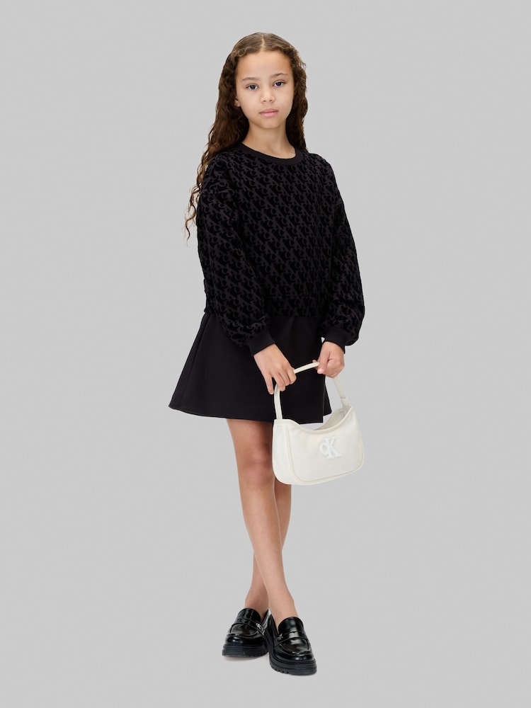 Calvin Klein Black Fleece Logo Blouson Dress - Image 2 of 5 Calvin Klein Black Fleece Logo Blouson Dress - Image 2 of 5
