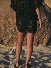 Black Floral Mesh Mini Sarong - Image 3 of 7