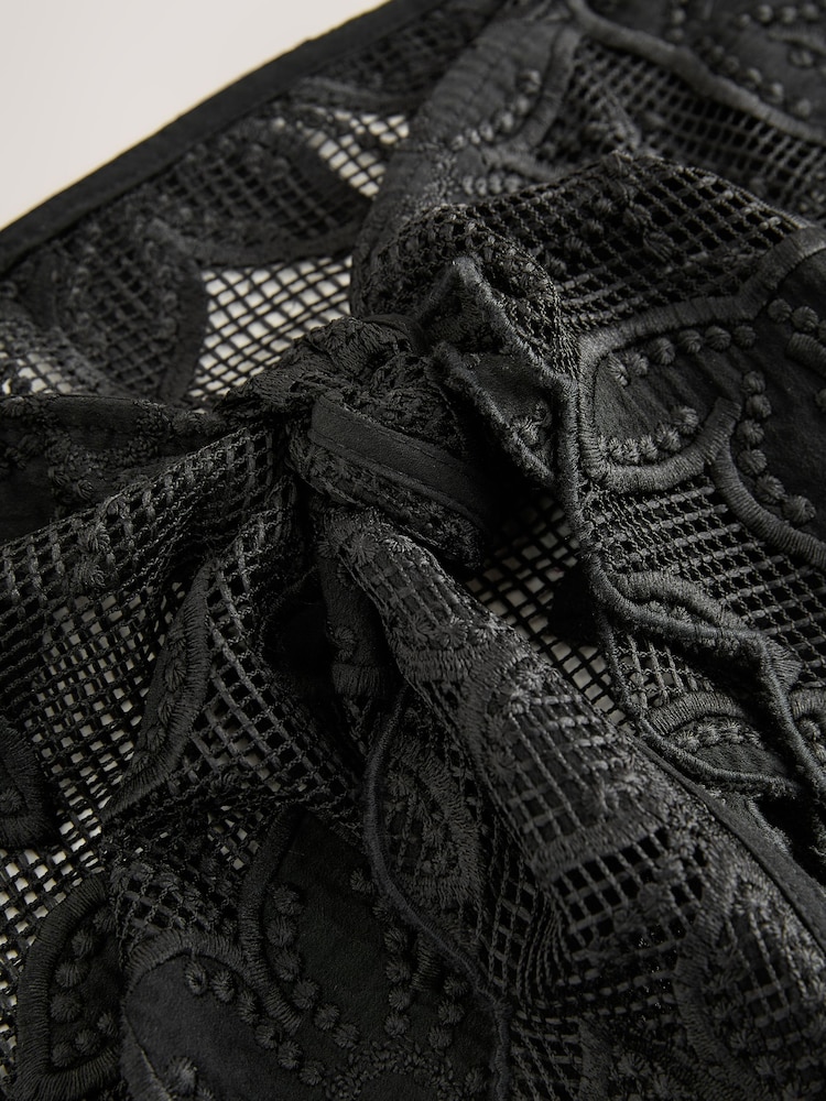 Black Floral Mesh Mini Sarong - Image 7 of 7