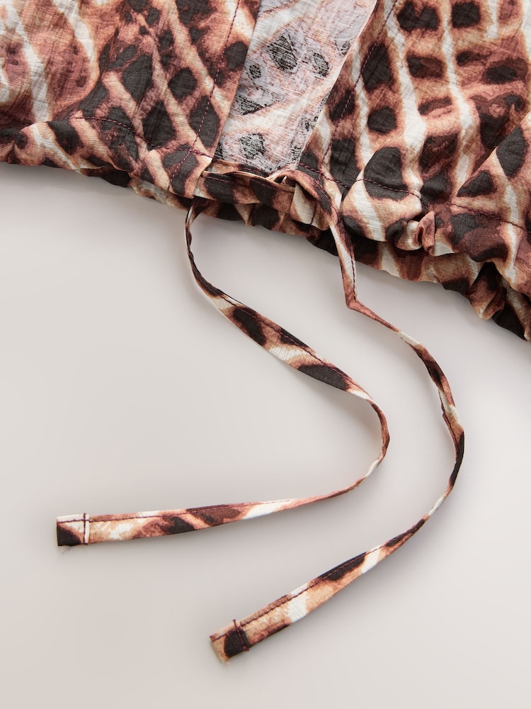 күрөң Animal Print - Tie Front Lightweight Jacket - 9ичинен 9 сүрөт