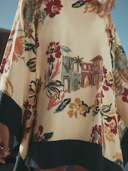 Beige/Orange Floral Overhead Kaftan - Image 4 of 7