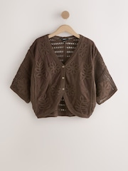 Chocolate Brown Short Sleeve Crochet Cover-Up - Image 1 of 3