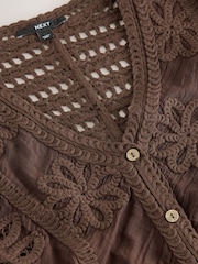 Chocolate Brown Short Sleeve Crochet Cover-Up - Image 2 of 3