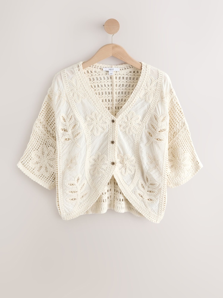 Cream Short Sleeve Crochet Cover-Up - Image 1 of 3