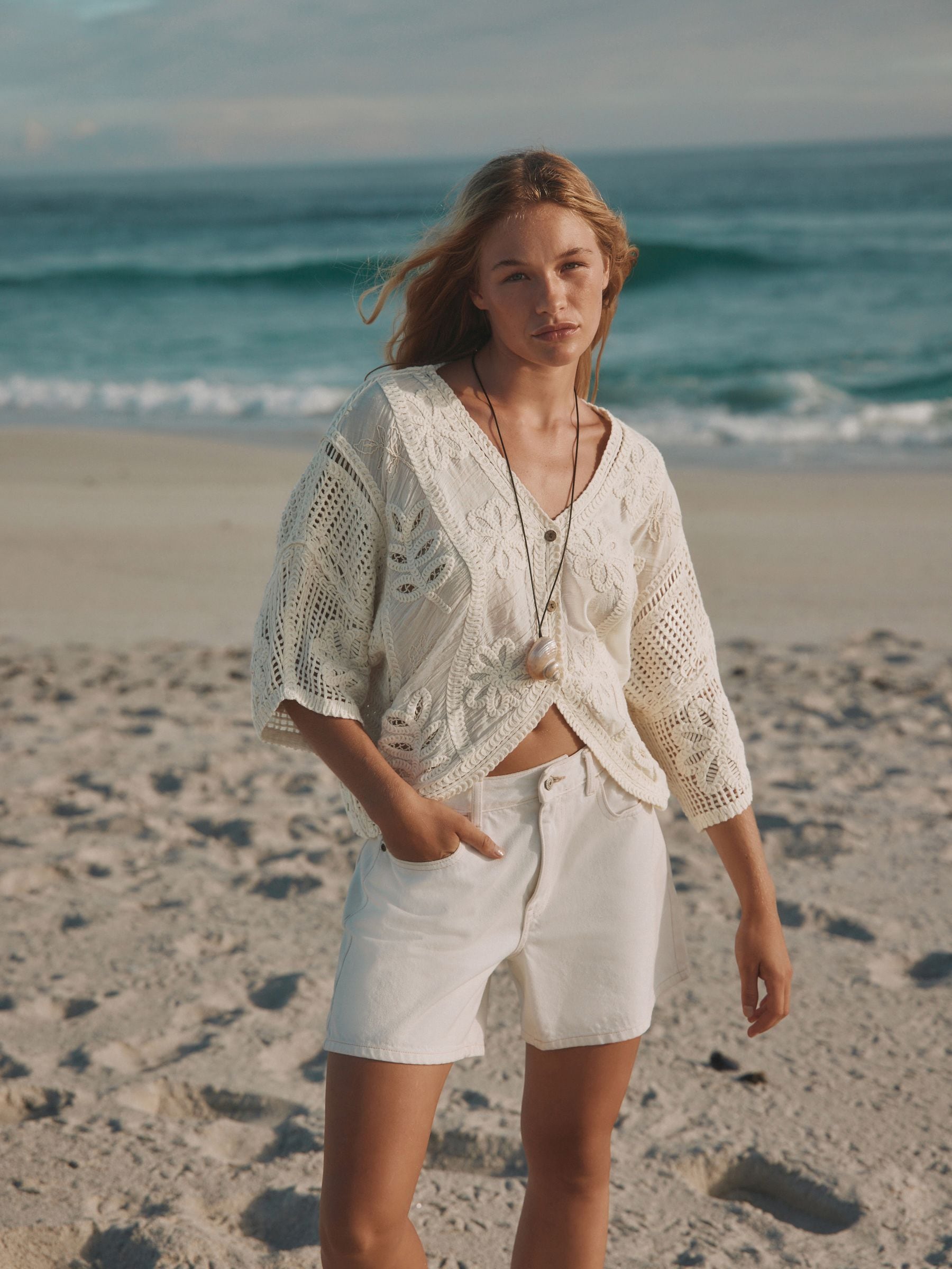 Buy Cream Short Sleeve Crochet Cover-Up from Next USA