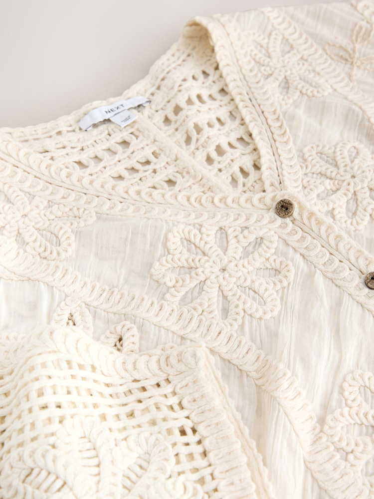 Cream Short Sleeve Crochet Cover-Up - Image 2 of 3