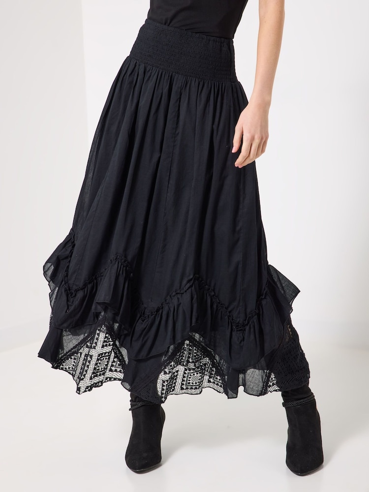 Joe Browns Black Shirred Waist Lace Maxi Skirt - Image 1 of 4 Joe Browns Black Shirred Waist Lace Maxi Skirt - Image 1 of 4