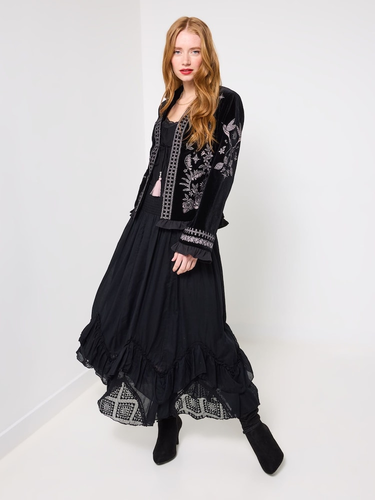 Joe Browns Black Shirred Waist Lace Maxi Skirt - Image 2 of 4