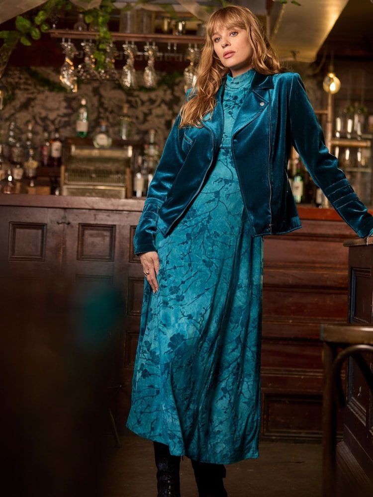 Joe Browns Blue Velour Biker Jacket - Image 1 of 8