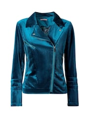 Joe Browns Blue Velour Biker Jacket - Image 8 of 8
