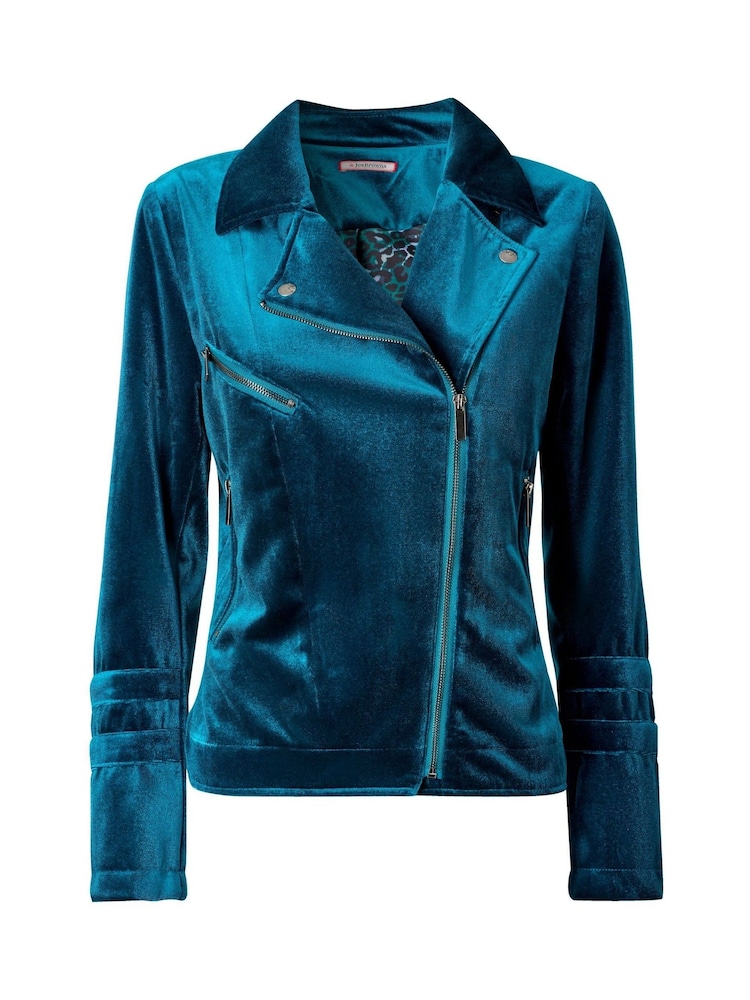 Joe Browns Blue Velour Biker Jacket - Image 8 of 8