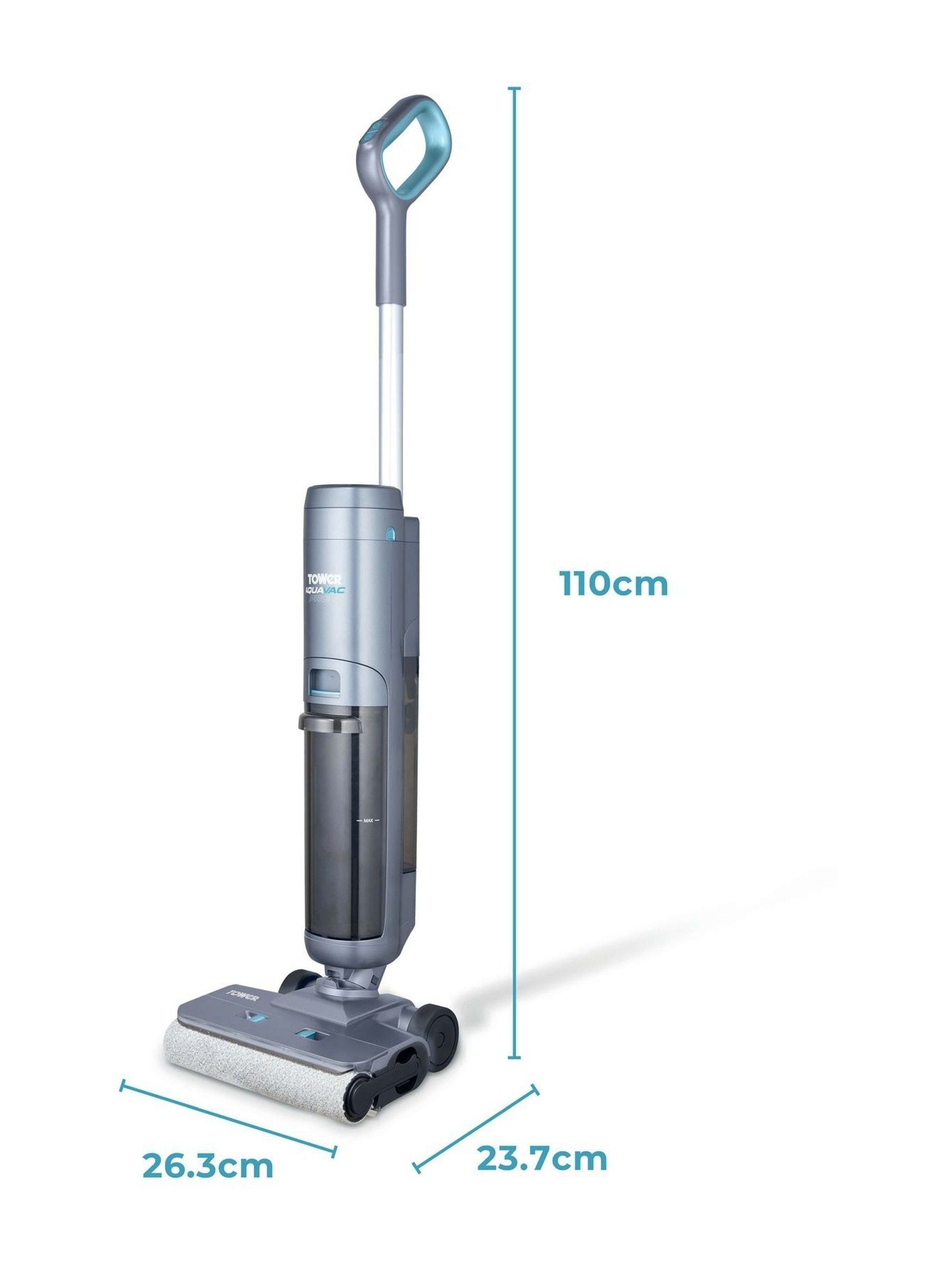 Tower Unisex Grey T547003 Aquajet Pro Cordless Wet & Dry Hardfloor Cleaner With One Touch Controls, Led Display Panel, 650Ml Clean Water Tank, 550Ml Dirty Water Tank, 22.2V, Titanium In A - Image 12