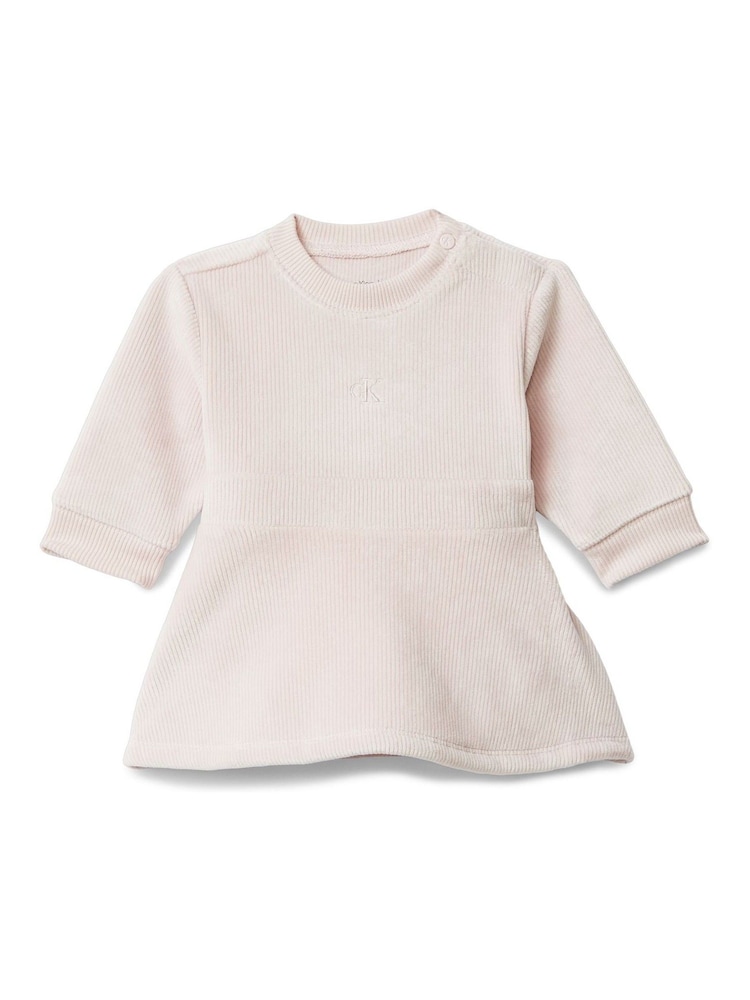 Calvin Klein Pink Newborn Ribbed Fleece Dress - Image 1 of 2 Calvin Klein Pink Newborn Ribbed Fleece Dress - Image 1 of 2