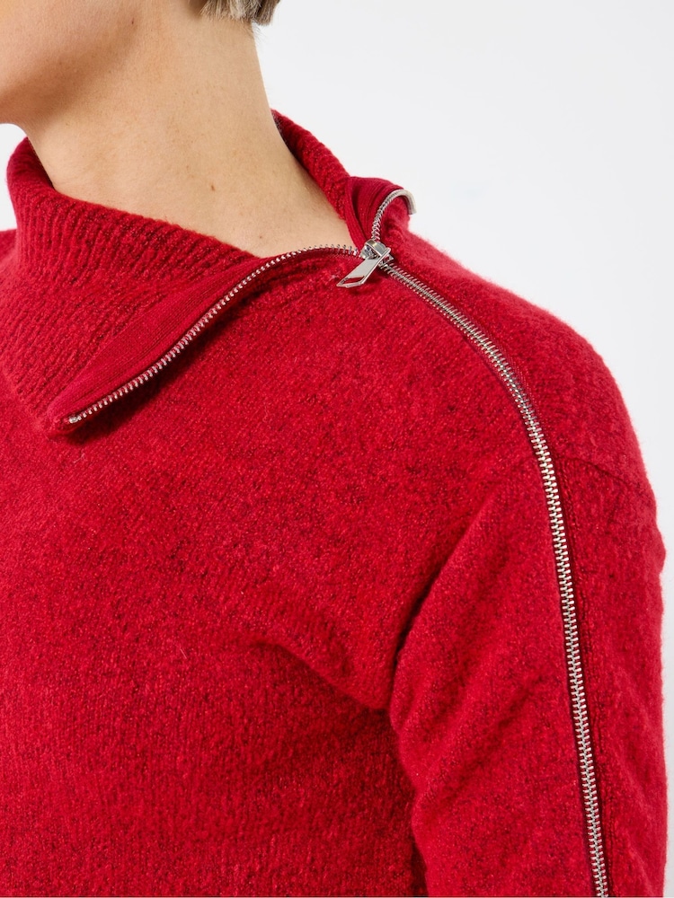 Joe Browns Red Oversized Collar Zip Jumper - Image 2 of 5 Joe Browns Red Oversized Collar Zip Jumper - Image 2 of 5