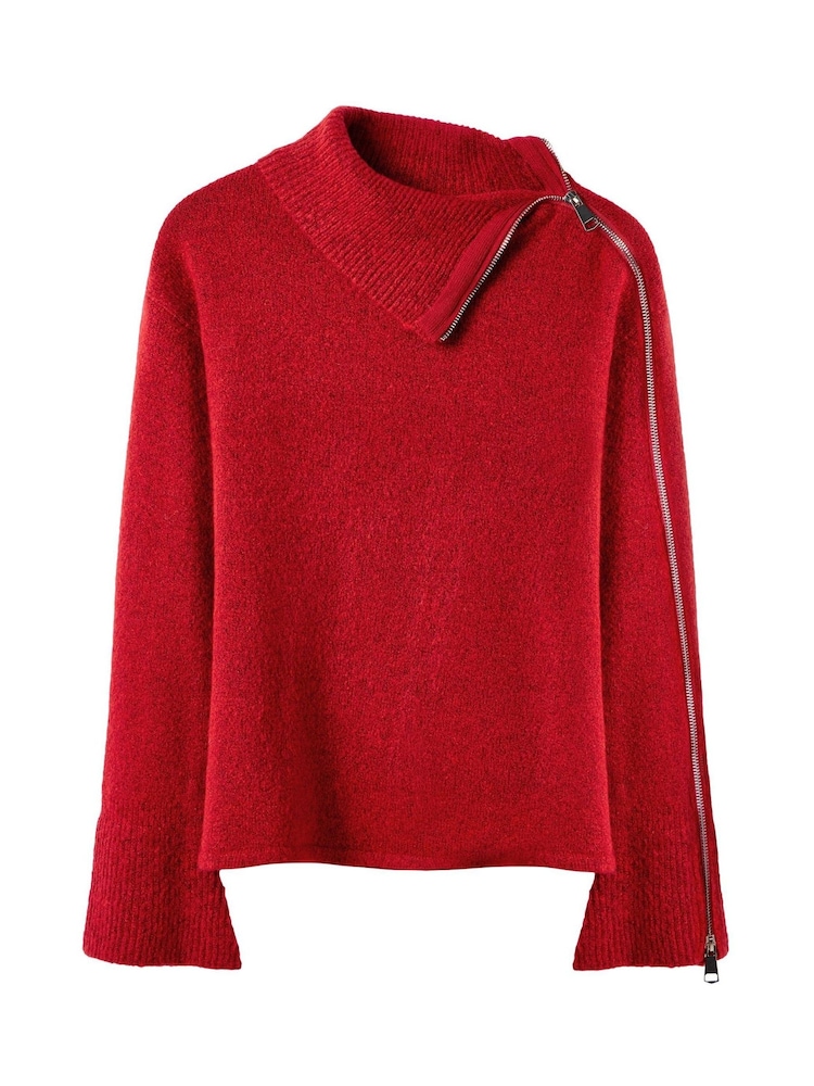 Joe Browns Red Oversized Collar Zip Jumper - Image 5 of 5
