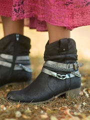 Joe Browns Black Painted Rope Detail Embellished Boots - Image 1 of 7